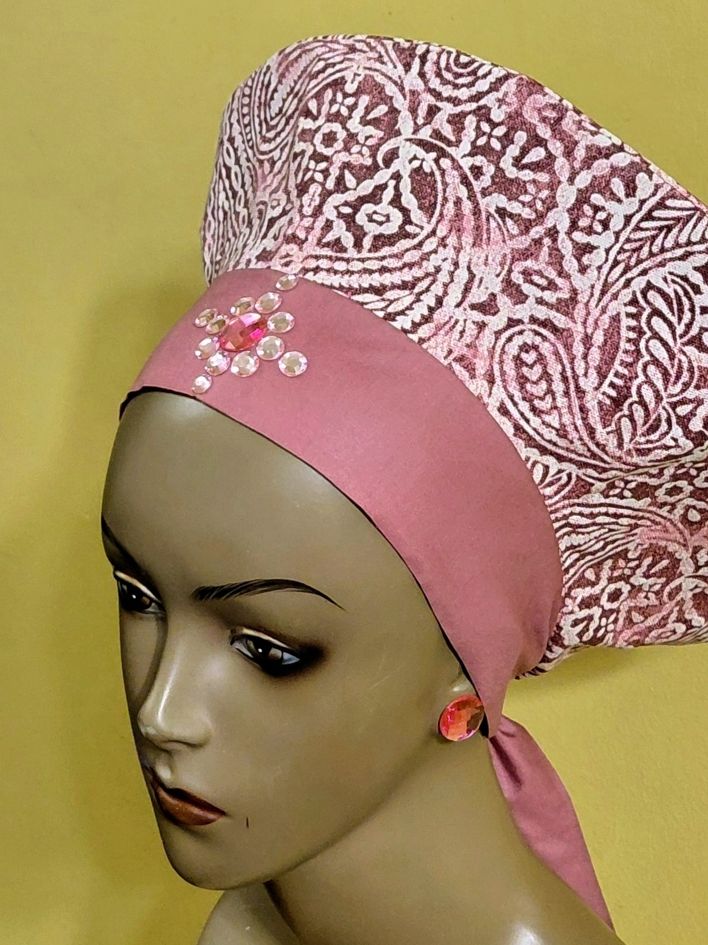 Embellished Pink Paisley - Women Accessories Hats, Adjustable Band